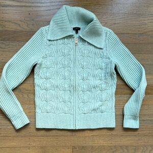 Talbots Pointelle Knit Zip-Front Sweater Jacket - Mint Green - Size PXS